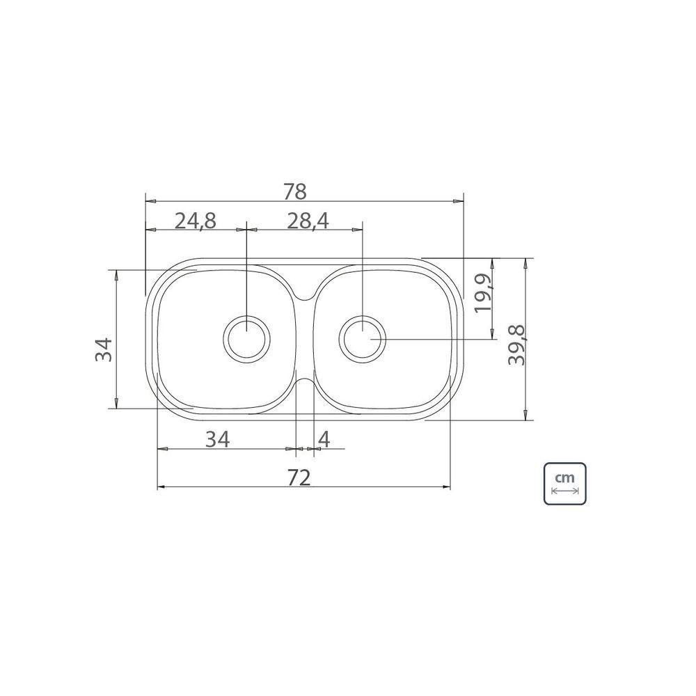 Cuba Dupla Retangular 2C 34 Bs Inox 78X39cm Prime Válvula 4, - 2