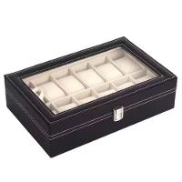 Maleta Porta 12 Relogio Estojo Caixa Organizador Aneis Joias Brincos Em Madeira E Couro Com Visor De Vidro - 2