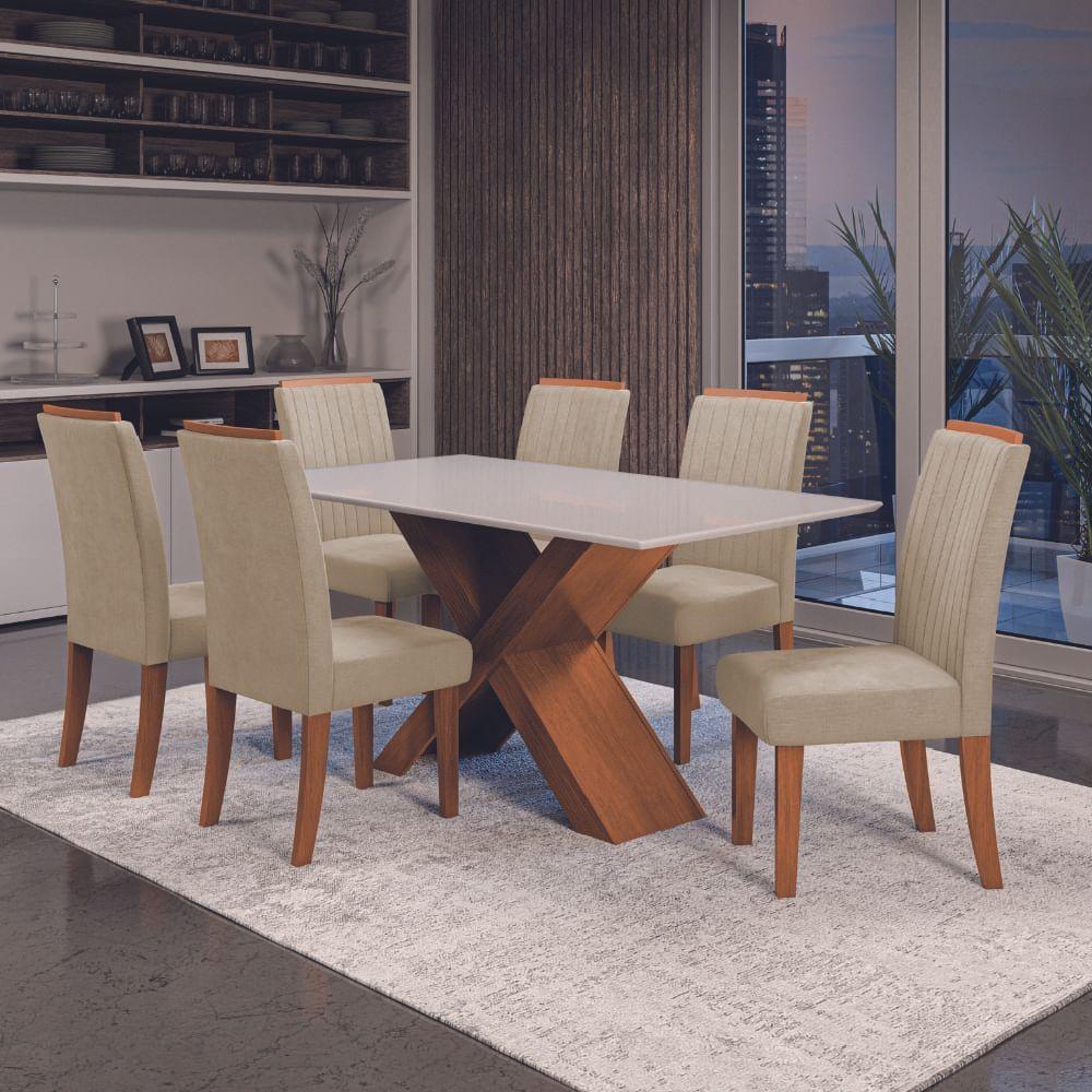 Conjunto Mesa de Jantar com Vidro 1,80m e 6 Cadeiras Grécia Dobuê - Madeirado/Bege - 2