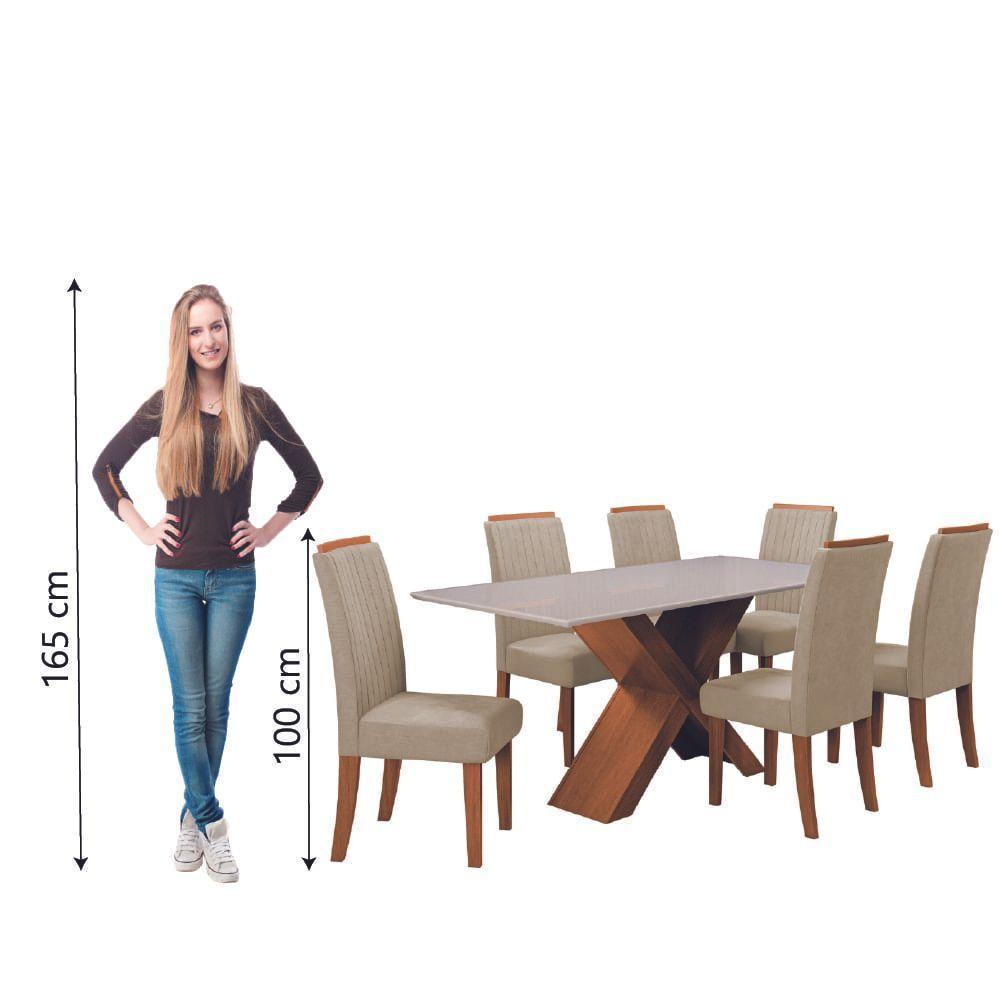 Conjunto Mesa de Jantar com Vidro 1,80m e 6 Cadeiras Grécia Dobuê - Madeirado/Bege - 6