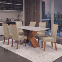 Conjunto Mesa de Jantar com Vidro 1,80m e 6 Cadeiras Grécia Dobuê - Madeirado/Bege - 2