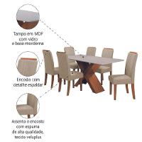 Conjunto Mesa de Jantar com Vidro 1,80m e 6 Cadeiras Grécia Dobuê - Madeirado/Bege - 5