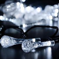 Cordão De Lâmpadas Solar Luzes Leds Gotas De água Branco 5m
