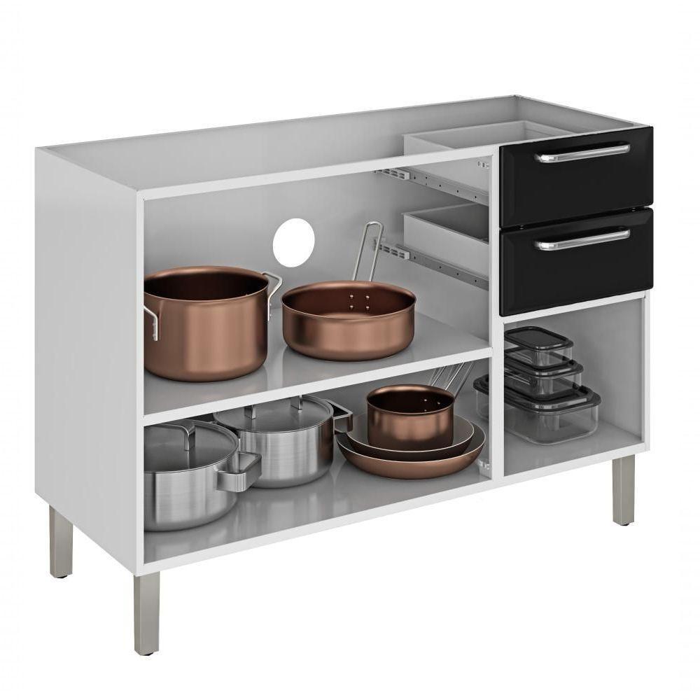 Balcão De Cozinha Itatiaia Tarsila Para Pia 120cm Em Aço Branco e Preto - 2