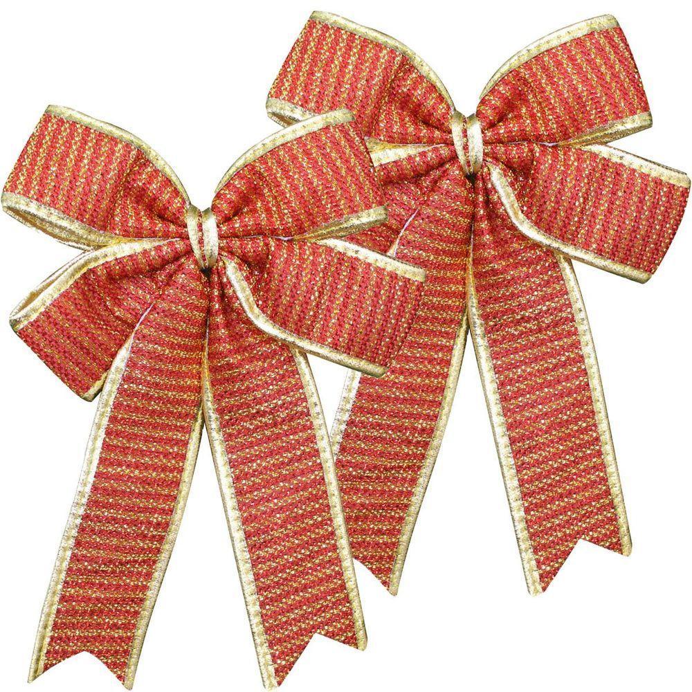 Kit 10 Enfeite árvore De Natal Vermelho E Dourado Laço 30cm - 1