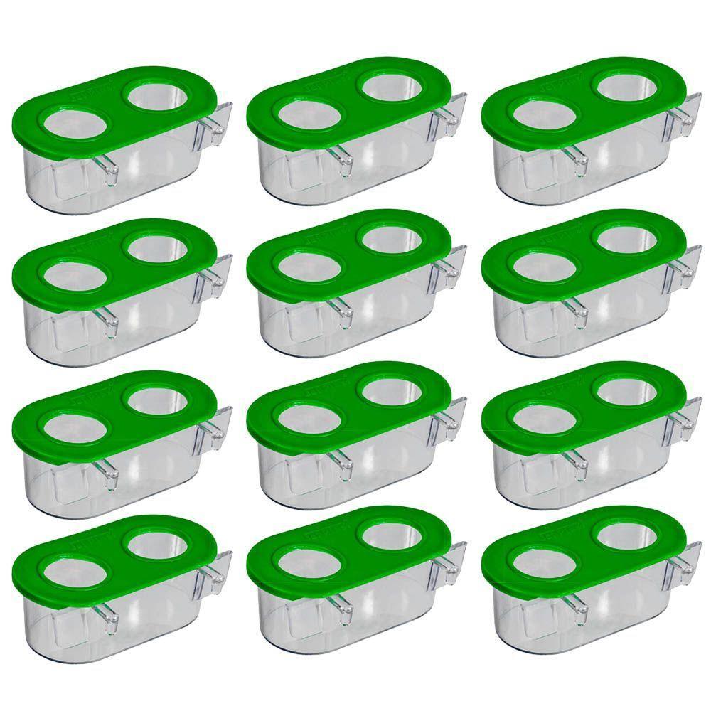 Comedouro Cristal 2 Furos 90ml Com Aba E Gancho Kit 12un - 1