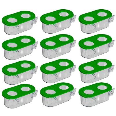 Comedouro Cristal 2 Furos 90ml Com Aba E Gancho Kit 12un