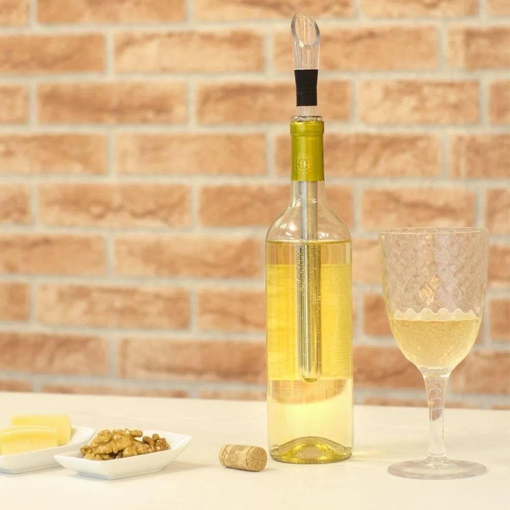 Kit Bastao Resfriador De Vinho E Bico Dosador Aerador Para Garrafa Decantador Em Inox Luxo - 4
