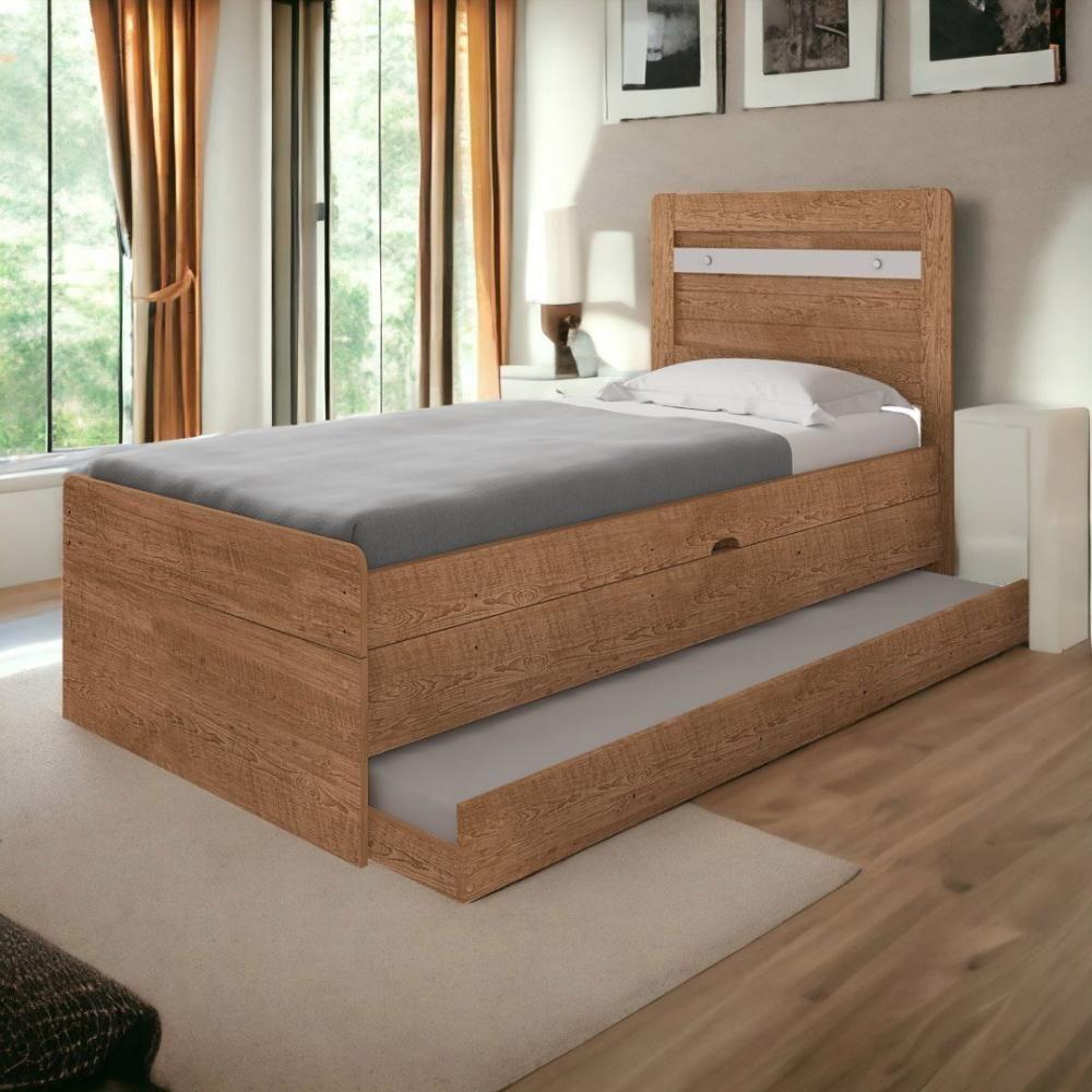 Cama Baú Larissa Solteiro Naturale E Off White Com Auxiliar Framar - 1