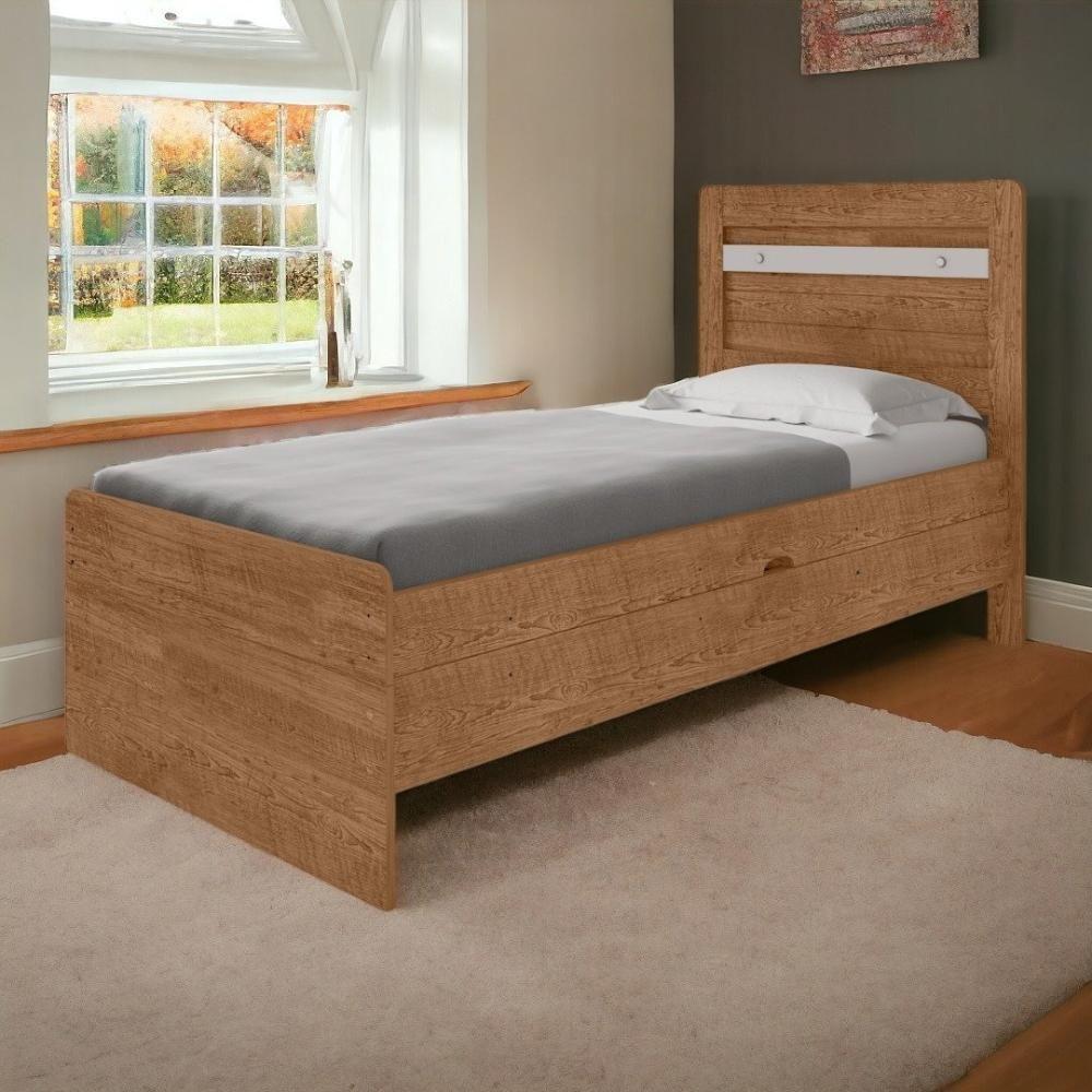 Cama Baú Larissa Solteiro Naturale E Off Com Colchão Framar - 1