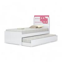 Cama Bibox Solteiro Luiza Branca E Rosa Com 02 Colchões - 2