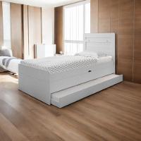 Cama Baú Solteiro Larissa Branco Com Auxiliar E 02 Colchões - 1