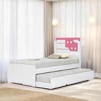 Cama Bibox Solteiro Com Aplique Luiza Branca E Rosa - 1