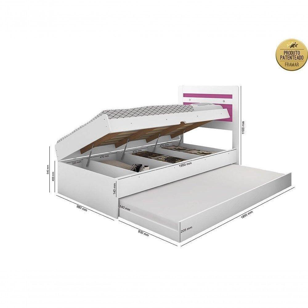 Cama Baú Larissa Com Auxiliar Em Mdf Framar Branco Rosa - 4