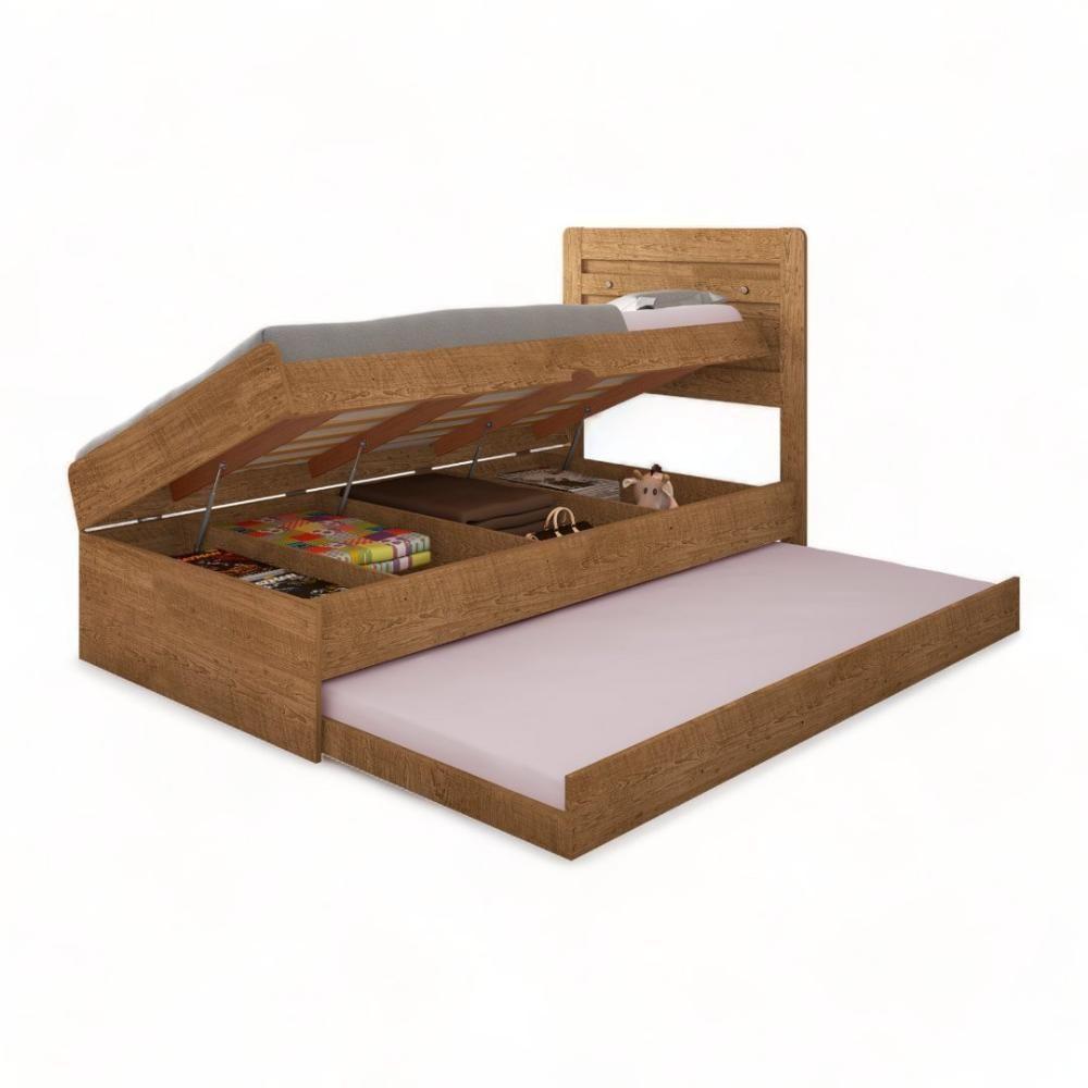 Cama Baú Larissa Solteiro Naturale Com Auxiliar E 02 Colchões Framar - 2