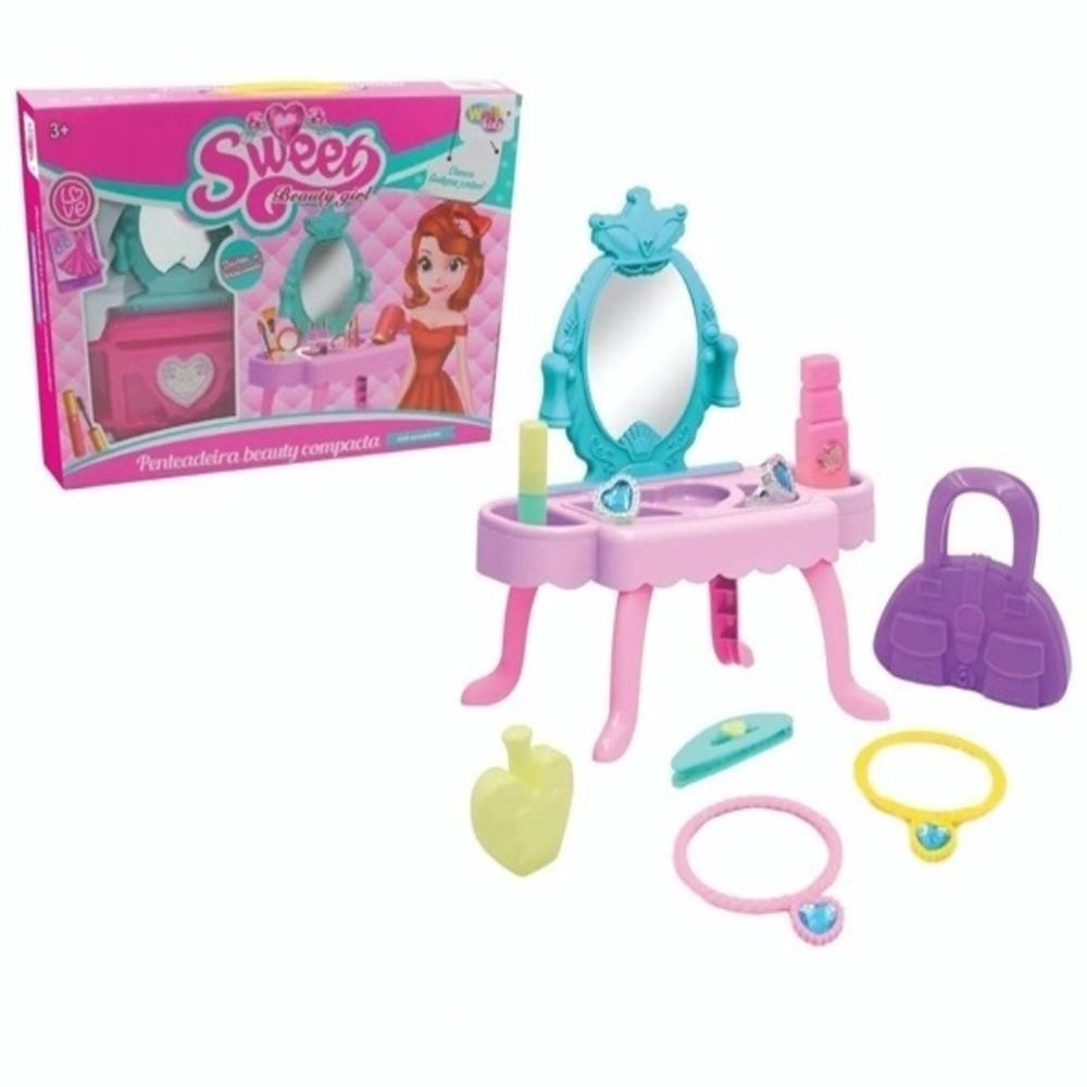Penteadeira Infantil Princesa Com Espelho Acessorios Brinquedo Rosa Menina - 1