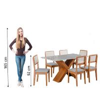 Conjunto De Mesa Sala De Jantar Tampo Com Vidro 1,60m Grécia 6 Cadeiras Santiago Dobuê Madeirado Cinza - 2