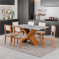 Conjunto De Mesa Sala De Jantar Tampo Com Vidro 1,60m Grécia 6 Cadeiras Santiago Dobuê Madeirado Cinza - 3