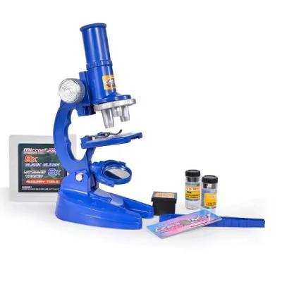Microscópio De Mesa Infantil Kit Laboratório Pedagógico Com Ampliação Ate 450x Led Cientista Acessórios Completo - Azul