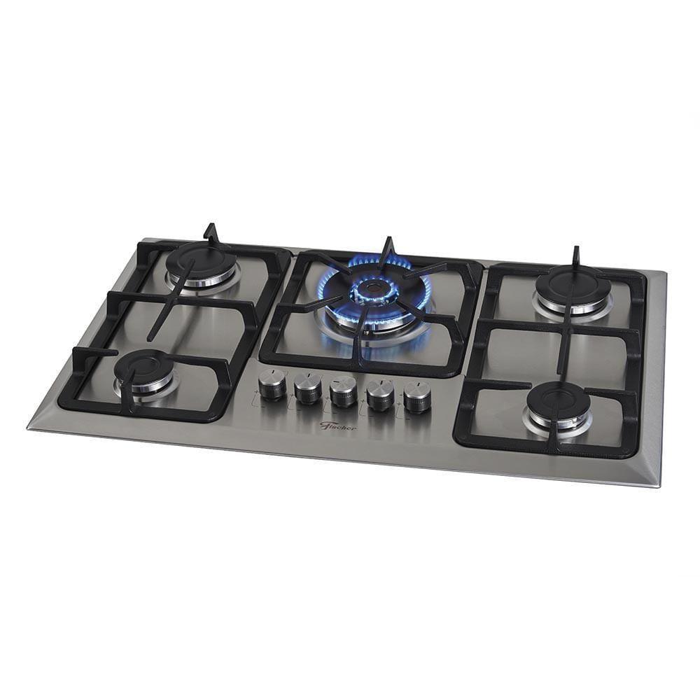 Cooktop 5 Bocas Fischer Infinity Trempe De Ferro Tripla Chama à Gás Mesa Inox Bivolt - 1