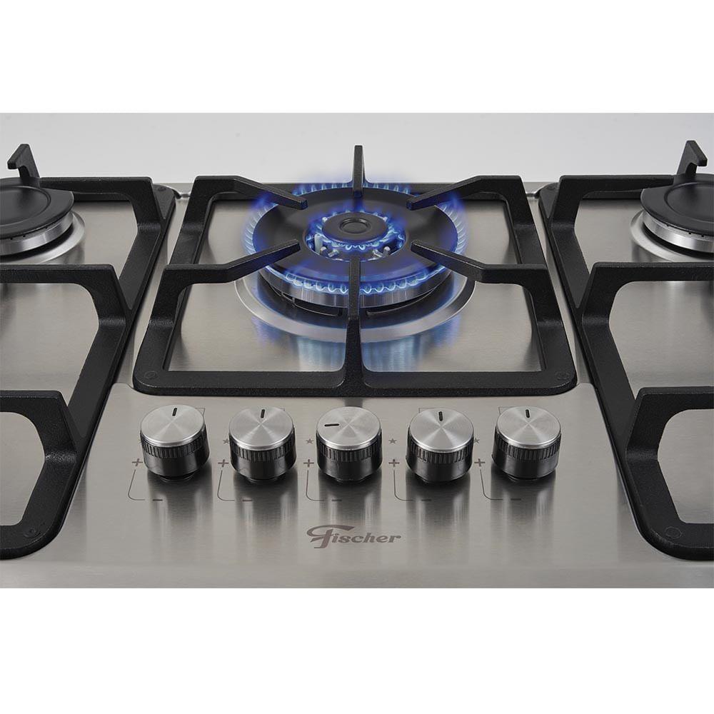 Cooktop 5 Bocas Fischer Infinity Trempe De Ferro Tripla Chama à Gás Mesa Inox Bivolt - 3