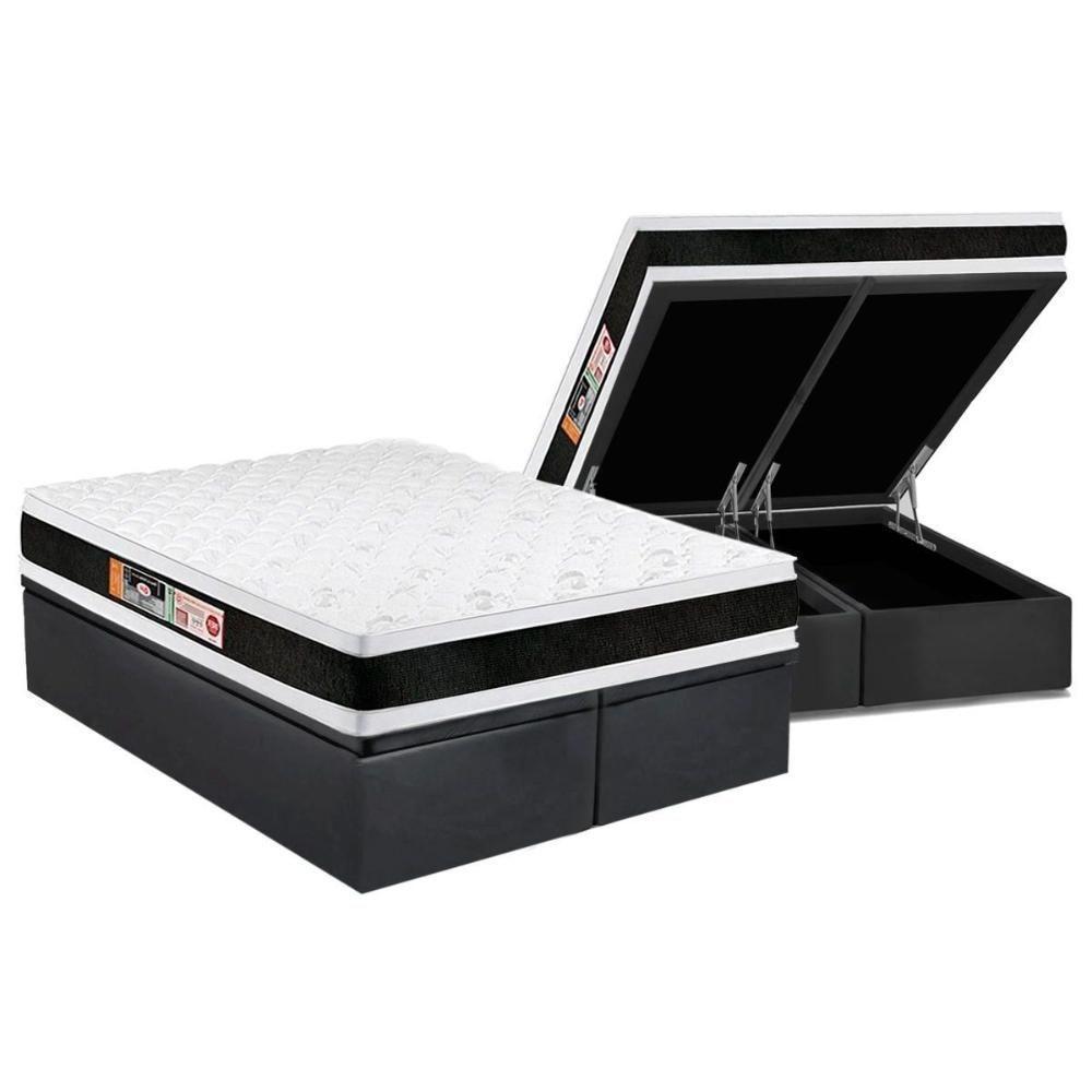 Cama Box Baú King: Colchão Espuma Castor D45 Black e White Air Double Face + Base CRC Suede Gray(193x203) - 1