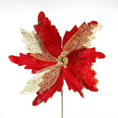 Kit 2 Flores Decoração Natal Brilho Artificial Vermelha 29cm