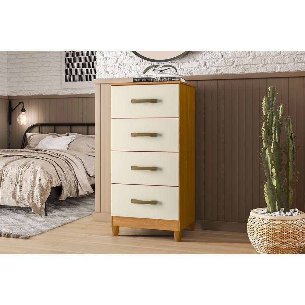 Cômoda Mobi Compacta Com 4 Gavetas Albatroz Cinamomo/off White - 2