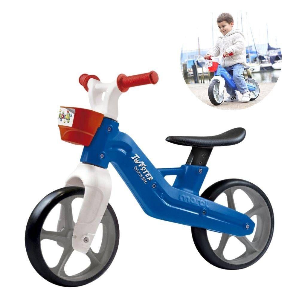 Bicicleta Azul Infantil Sem Pedal Banco Ajustável E Cestinha - 1