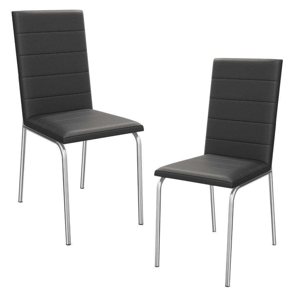 Kit 2 Cadeiras Cromada Sala Jantar 2C091CR Corino Kappesberg Preto - 1