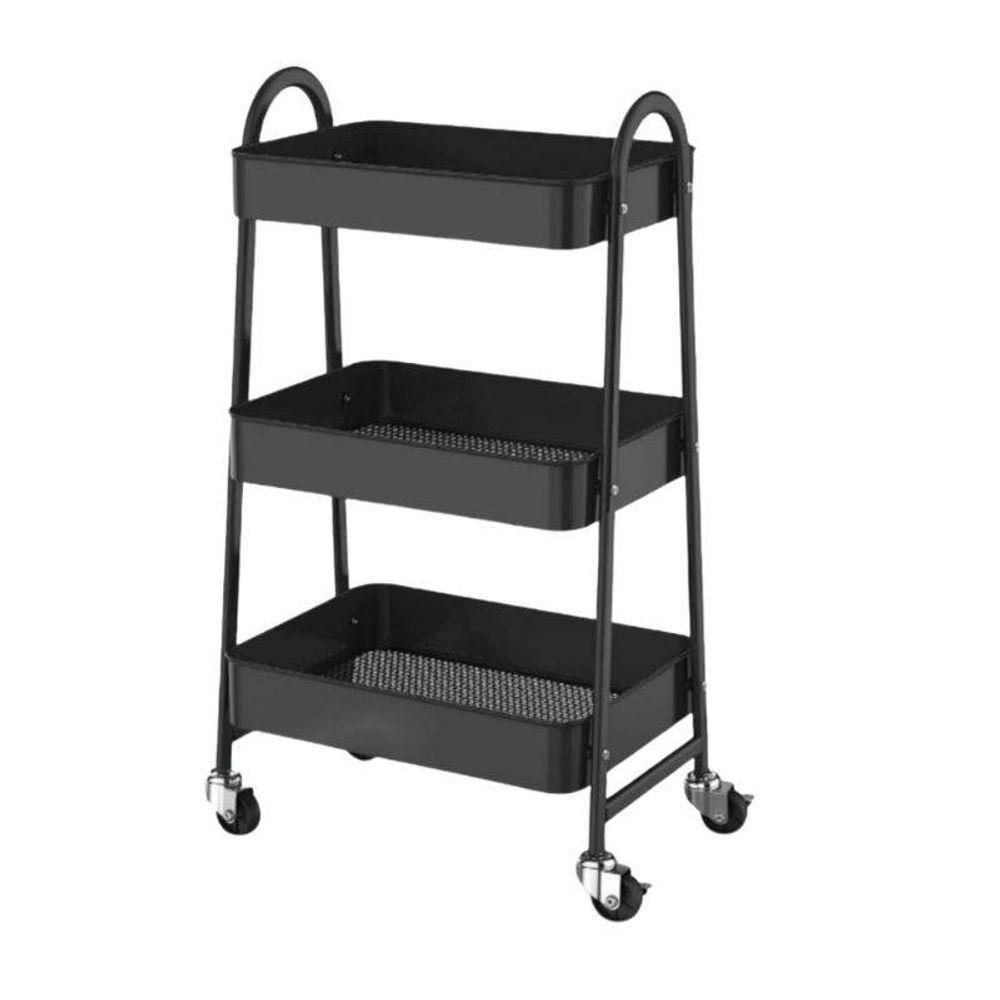 Prateleira Preta De Metal Multiuso 3 Andares Com Rodinhas - 1
