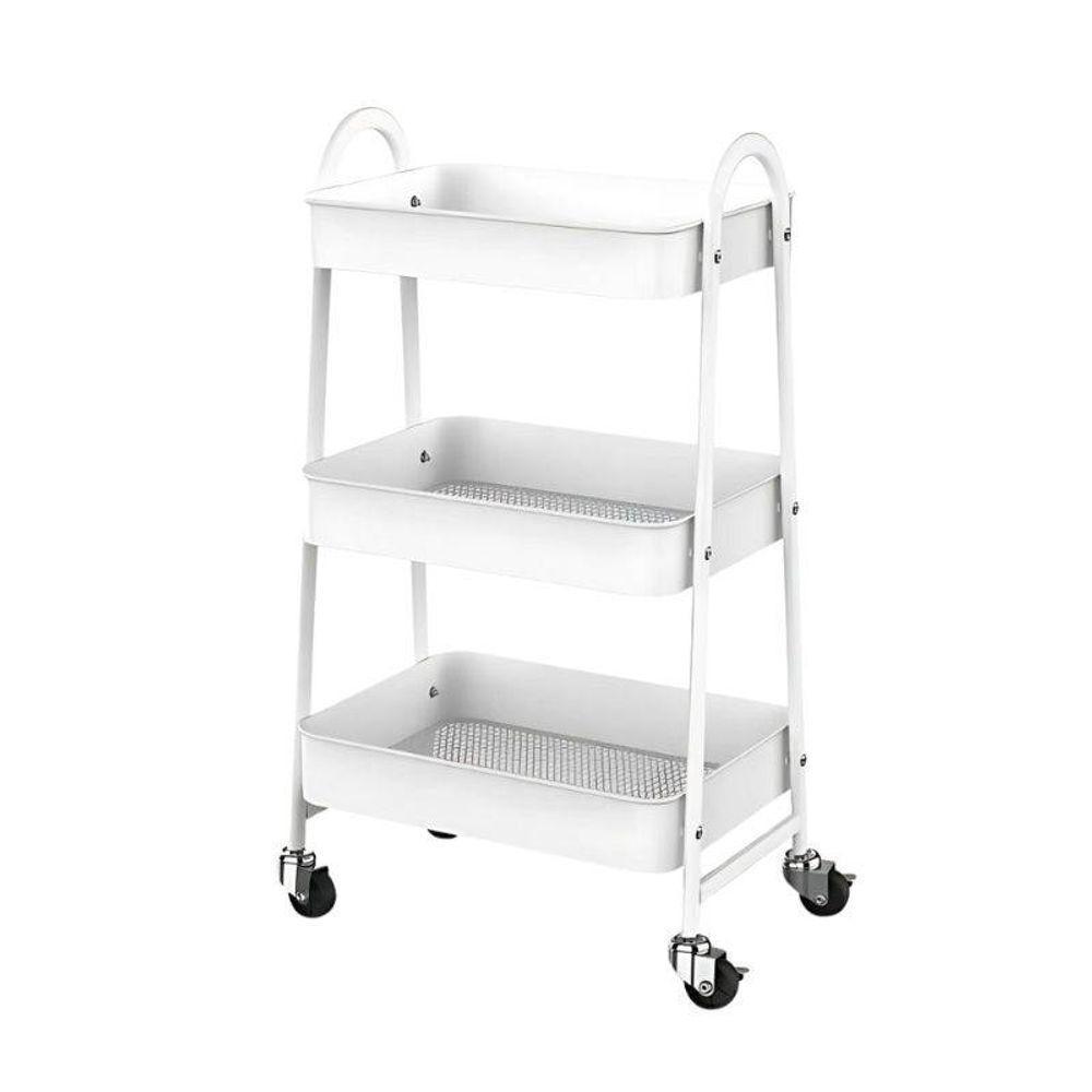 Prateleira Branca De Metal Multiuso 3 Andares Com Rodinhas - 1