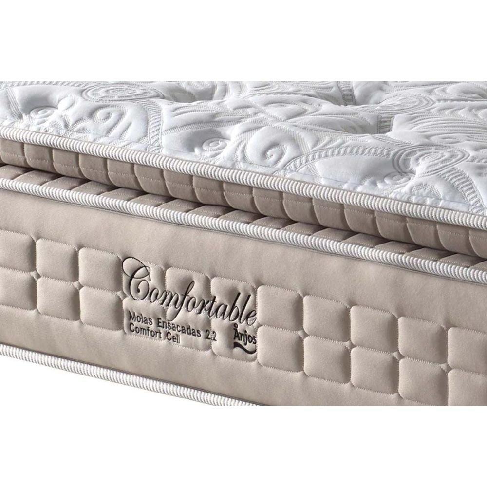 Cama Box Box Solteiro: Colchão Molas Anjos MasterPocket Ensacadas Confortable + Base CRC Suede Preto(96x203) - 2