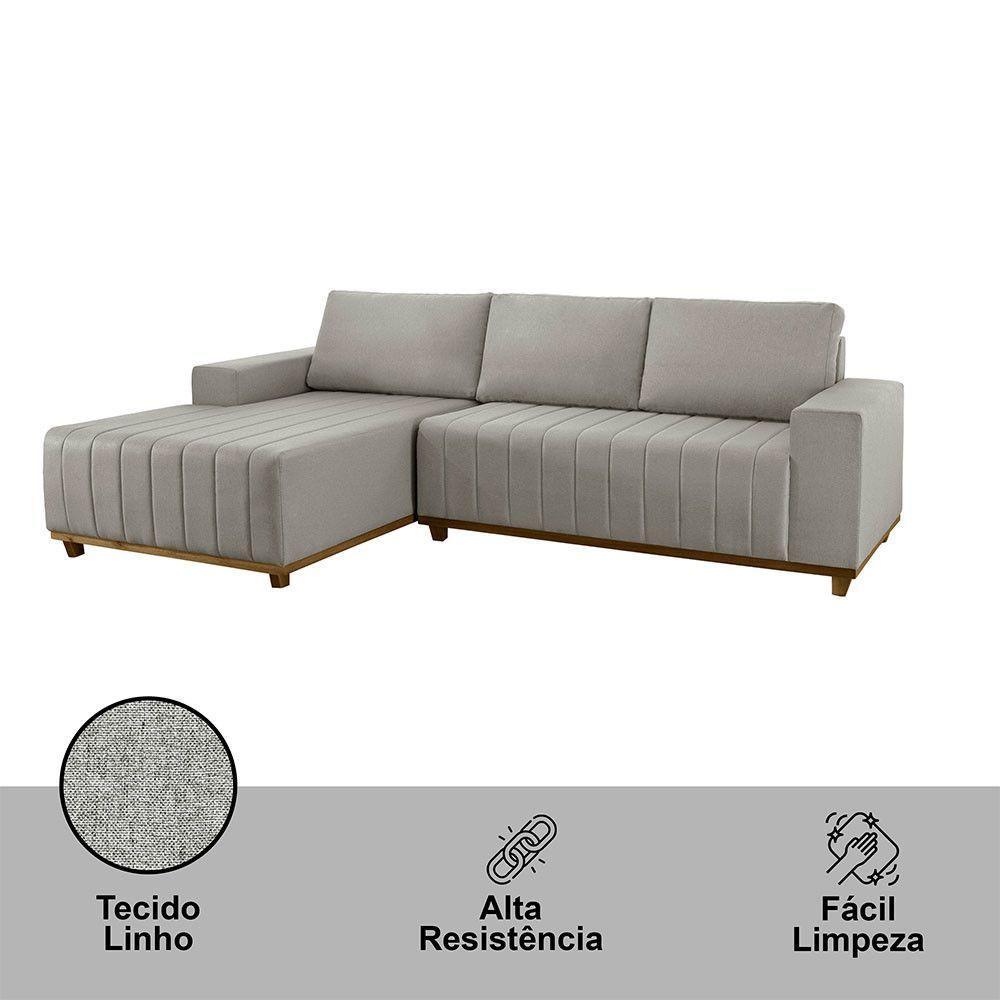 Sofá Boreal De 230cm B25 Chaise Lado Direito Meu Sofá Online A230 Linho Cinza - 5