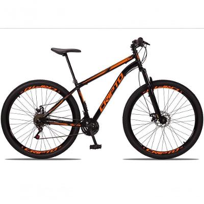 Bicicleta Aro 29 Aço Carbono 21V Cripto Freios À Disco Quadro 17 Preto Laranja
