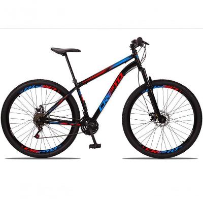 Bicicleta Aro 29 Aço Carbono 21V Cripto Freios À Disco Quadro 17 Preto Azul Vermelho