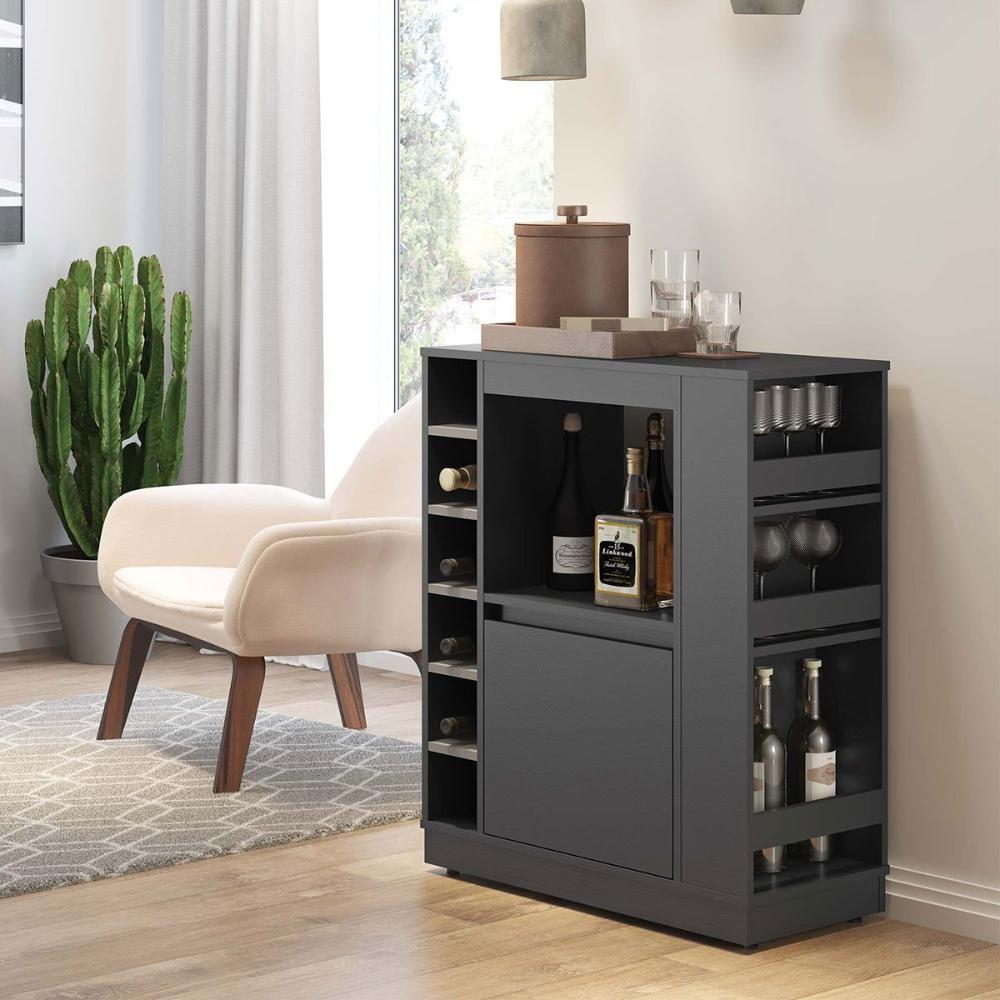 Balcão Adega Dublin Com Prateleiras E Nichos Para Vinho Preto - 1