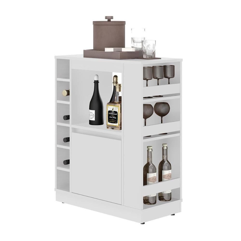 Balcão Buffet Adega Bar Branco Com Prateleiras E Nichos Para Vinho - Pleno - 2