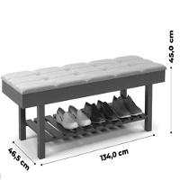 Banco Em Madeira Almofadado Com Sapateira Bege Linho - 5