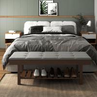 Banco Em Madeira Almofadado Com Sapateira Cinza Pena - 3