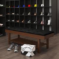 Banco Em Madeira Almofadado Com Sapateira Preto Pavia - 1