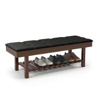 Banco Em Madeira Almofadado Com Sapateira Preto Pavia - 2