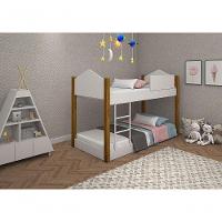 Beliche Infantil-juvenil Luiza Branco-mel Com Pés De Madeira E Dois Colchões - 1