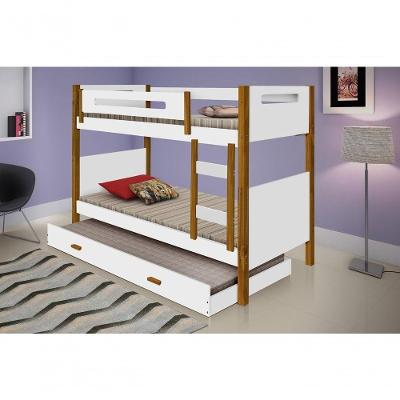 Beliche Heloisa Branco-mel Com Escada E Grade De Proteção Com Cama Auxíliar Com 3 Colchões