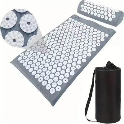 Tapete Colchonete Acupressão Travesseiro Acupuntura Yoga Massageador Zen Pillow Alivio Dores Relaxamento Cinza