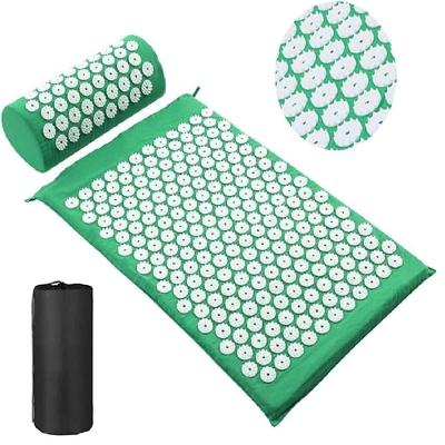 Tapete Massagem Acupuntura Alivio Dores Kit Acupressao Yoga Colchonete Travesseiro Zen Pillow Relax Verde