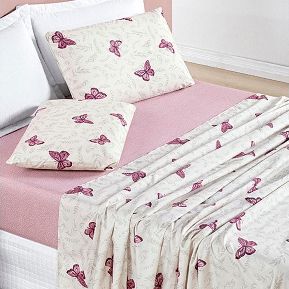 Jogo De Lençol Solteiro Avere Micropercal 200 Fios 3 Peças - Borboletas - 1
