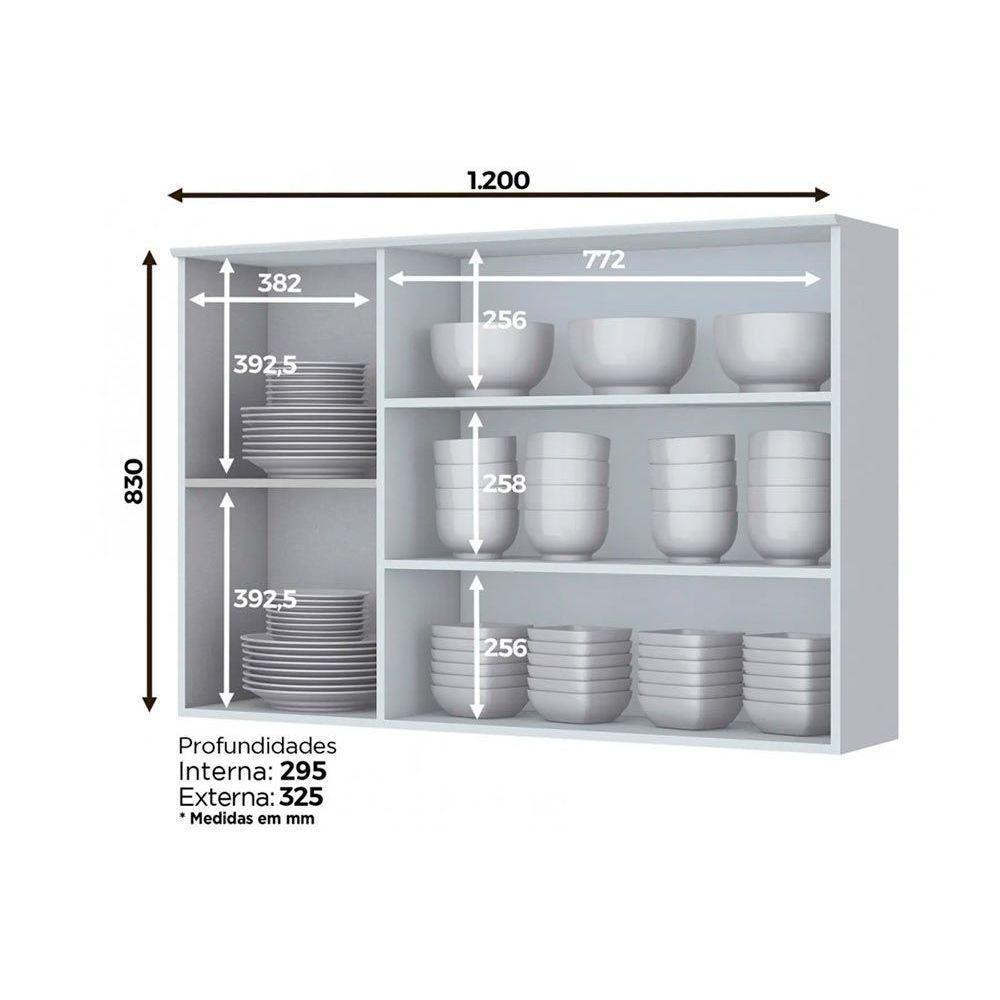 Armário de Cozinha Modulado  Americana 3 Portas Vidro (2 c/ Vidro) Branco - Henn - 3