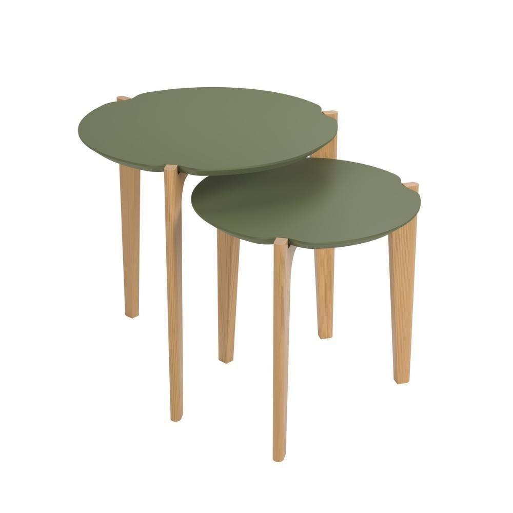 Kit Mesas Laterais Florida 60cm + 50cm - Verde Floresta-freijo - 2