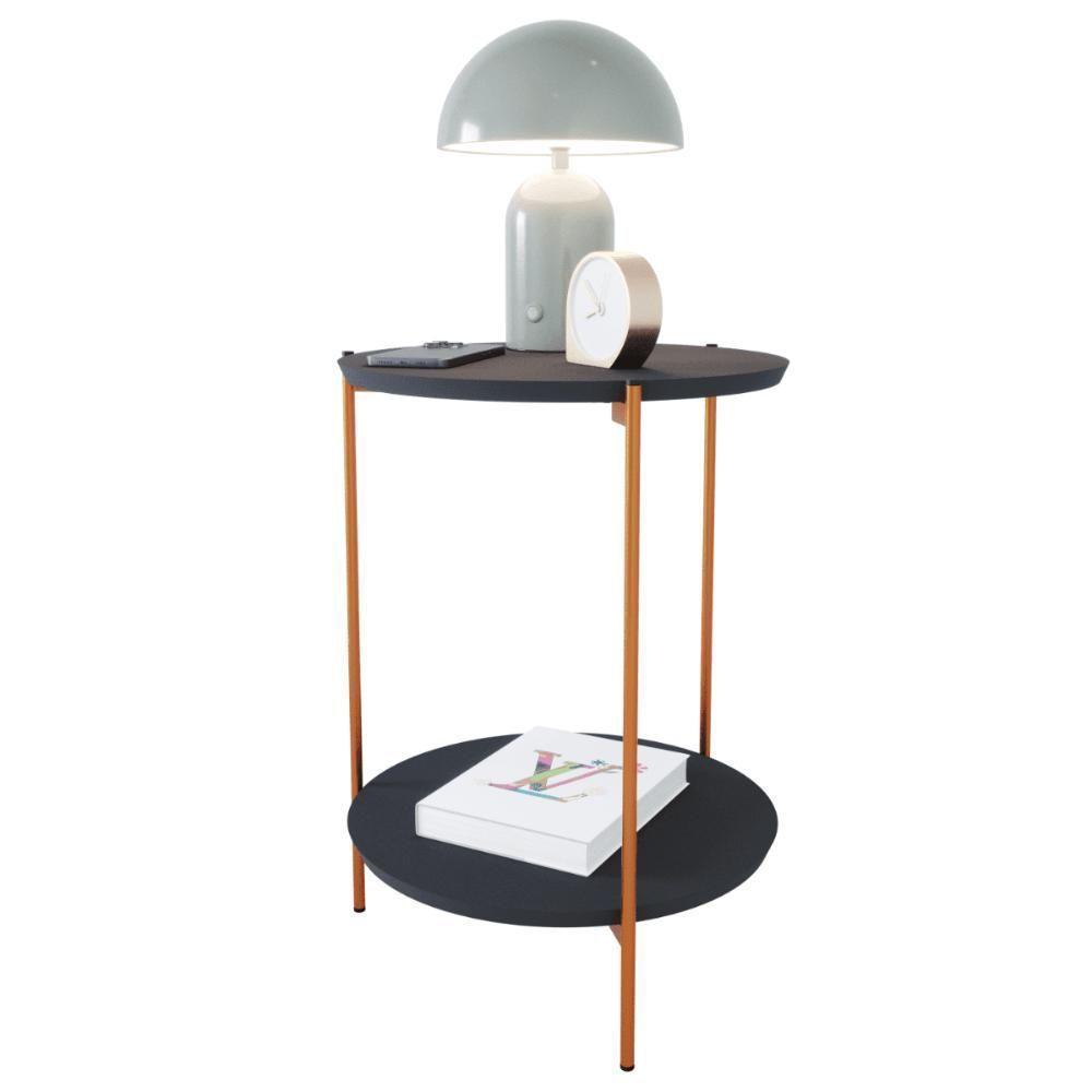 Mesa De Apoio Lateral Duda Preto Com Pés De Ferro Bronze - 3